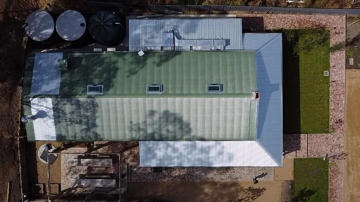 Aerial shot of brand new roofing and skylights